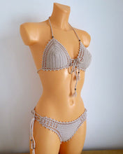 beaded bikini set with crochet top and crochet bottom