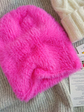 Neon Pink Fuzzy Faux Fur Beanie Hat