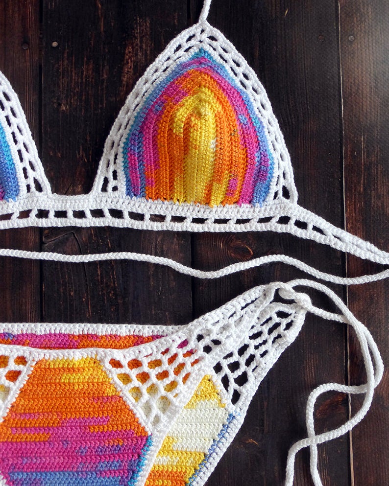 Rainbow Ombre Tie Dye Crochet Bikini Set LaKnitteria