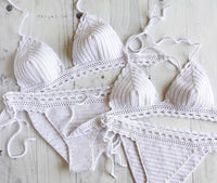 handmade white crochet bikinis with lace by LaKnitteria