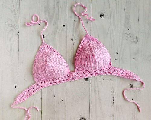 36C 38B Carambola Crochet Bikini Top in Pink