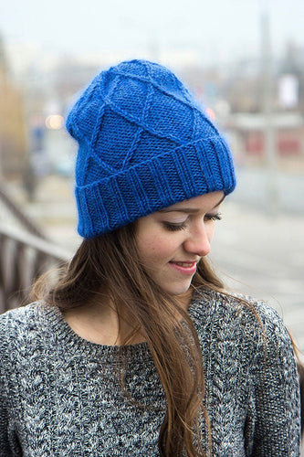 Electric Blue Warm Winter Hat Mohair Merino Wool by La Knitteria