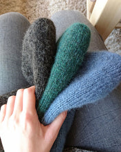 soft fluffy hand knit beanies for women in black green and blue