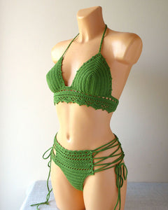 Lace Crochet Swimwear Set With Brazilian Bottoms