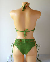 Green Crochet Swimwear Set With Brazilian Bottom