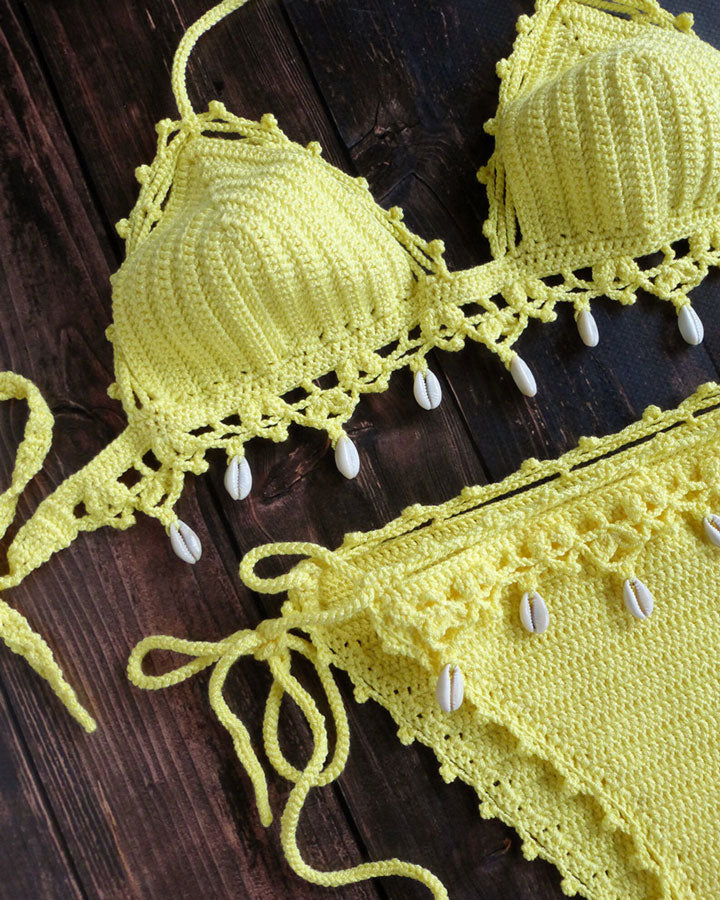 Handmade Mocambo Brazilian Knit Bikini With Seashells laknitteria