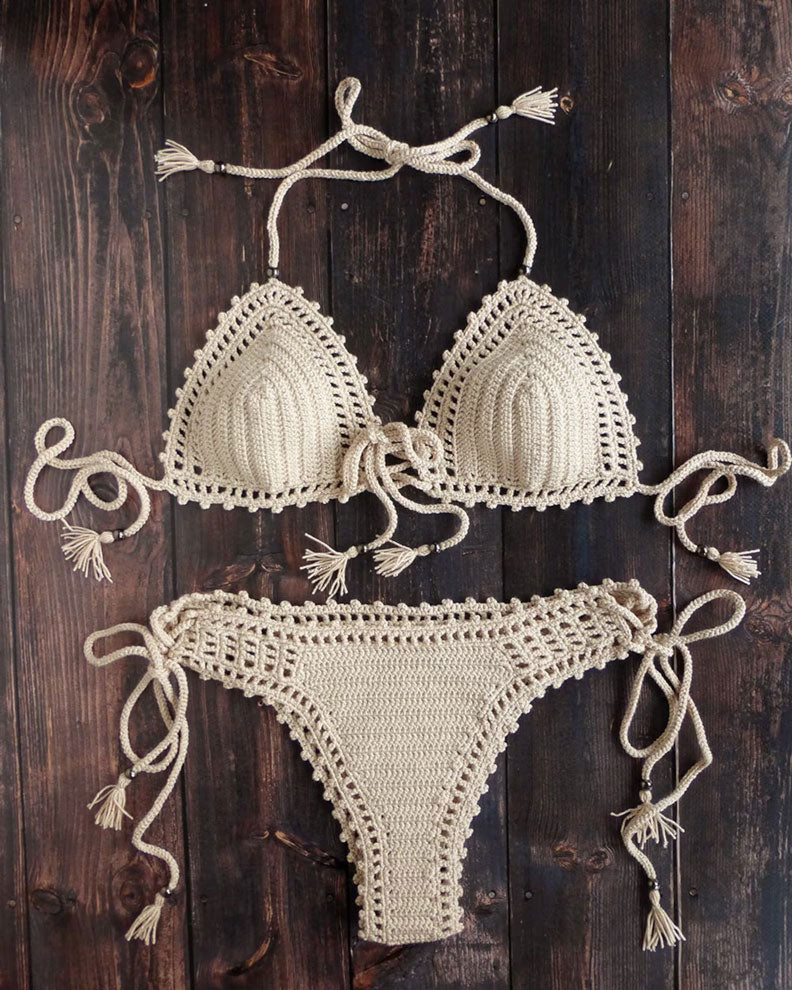 Kiwano Crochet Bikini Set With Tassels and Beads Handmade by LaKnitteria