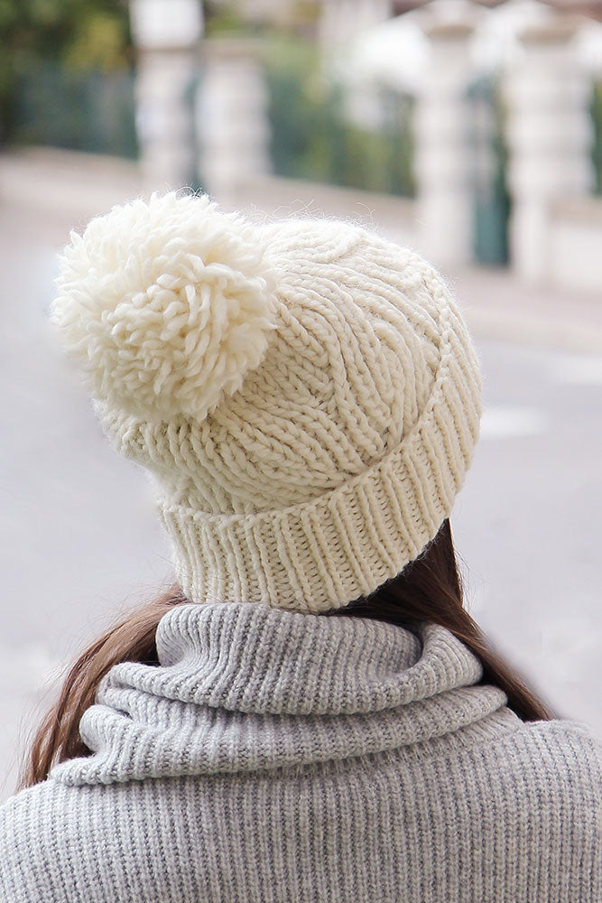 Big Oversize Chunky Cable Knit Pompom Hat by La Knitteria