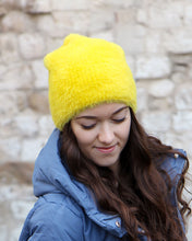 fuzzy winter beanie in yellow