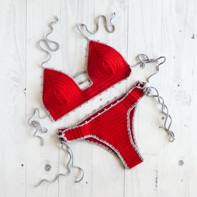 Two Colored Crochet String Bikini