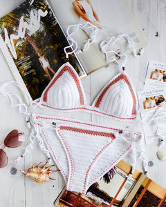 white Crochet Bikini With Hipster Bottoms