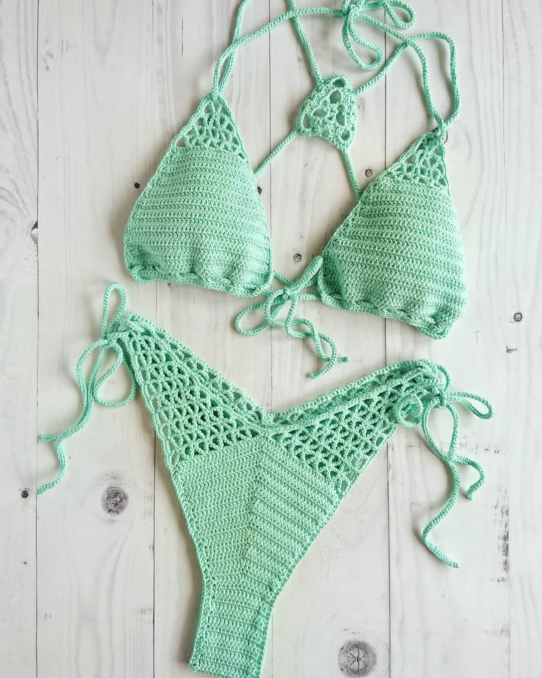 Feijoa High Cut Leg Thong Crochet Bikini Set