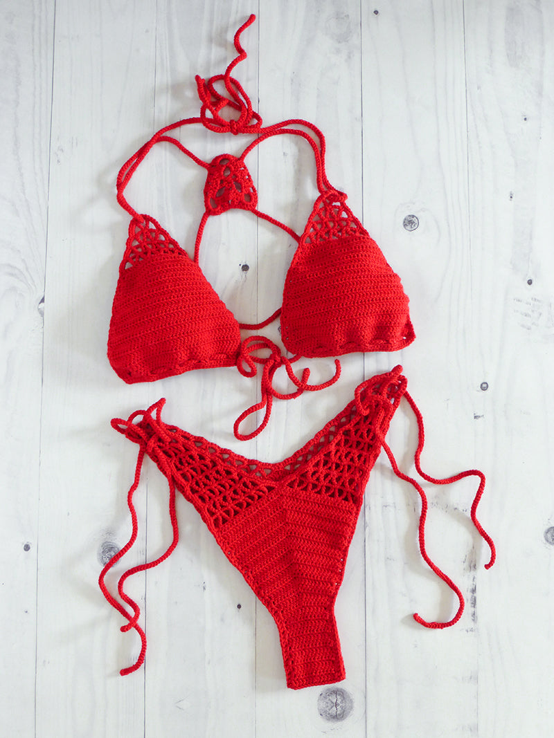 Feijoa High Cut Leg Thong Crochet Bikini Set