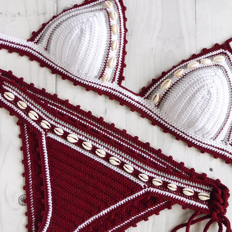 Lakoocha Two Tone Crochet Swimsuit With Seashells