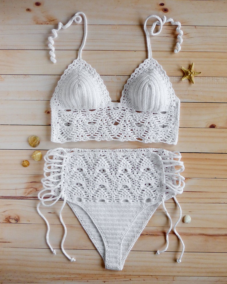 Rambutan Lace High Waisted Crochet Swimsuit