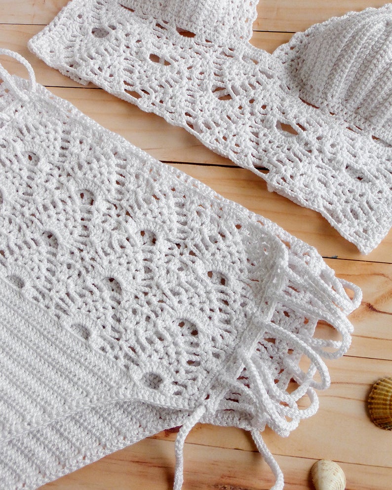 Rambutan Lace High Waisted Crochet Swimsuit