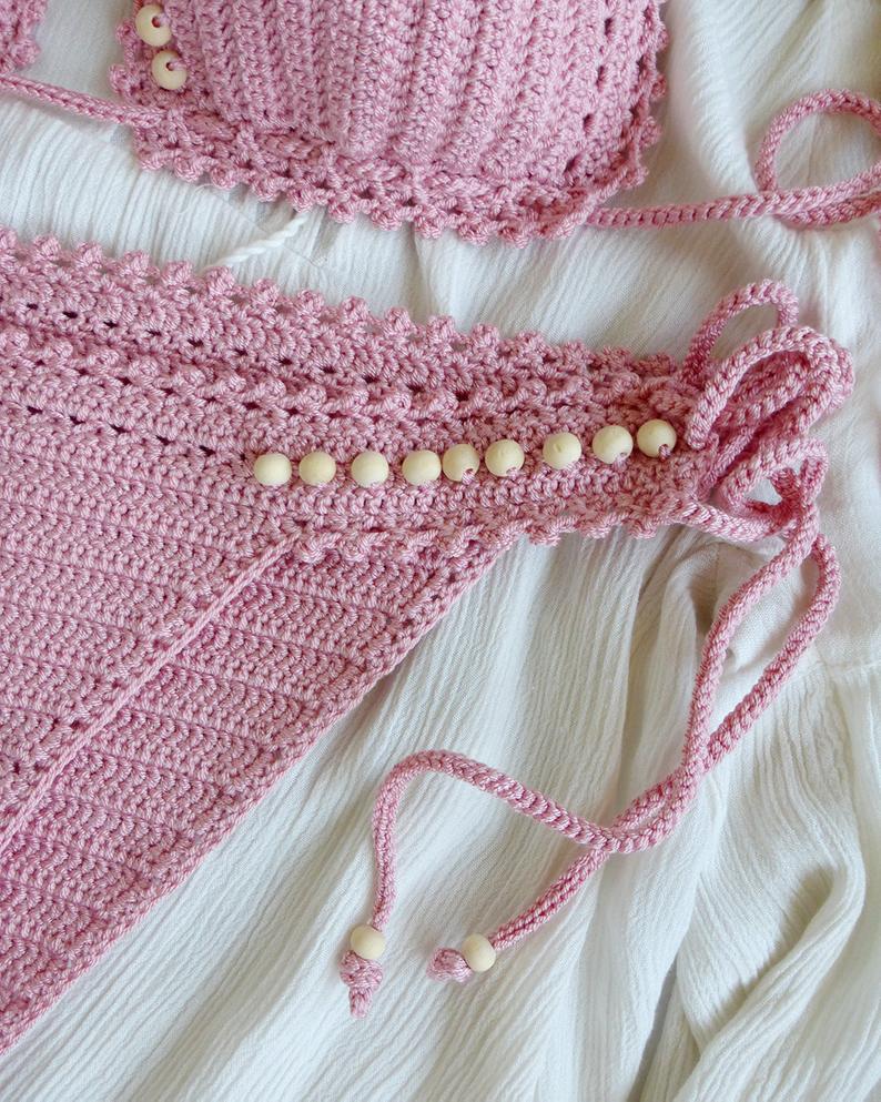 pink crochet swimsuit with beads