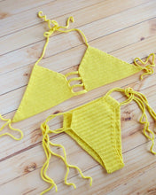 Lemon Ladder Cut Out Crochet Halter Bikini Set