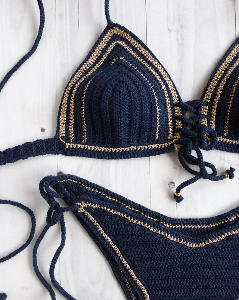 Jua Gold Trim Cheeky High Leg Crochet Swimsuit