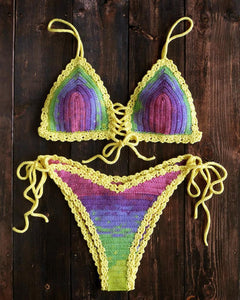Tie Dye Crochet Bikini With Seashells, Cheeky Brazilian Multicolor Crochet  Swimsuit, High Leg Crochet Swim Suit, Skinny Triangle Bikini 