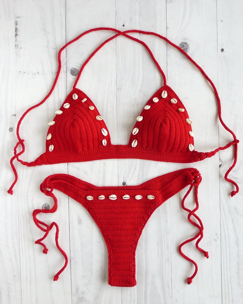 Acerola Sea Shell High Cut Thong Crochet Bathing Suit