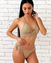 Pomelo Nude Handmade Lace Boho Crochet Bathing Suit With Gold Beads