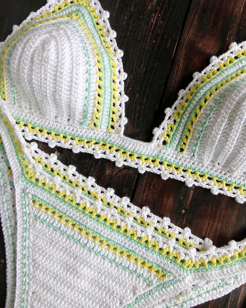 Mafai Brazilian Cheeky High Leg Crocheted Bikini Handmade Kini