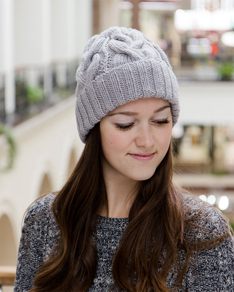 grey handknit winter beanie by laknitteria