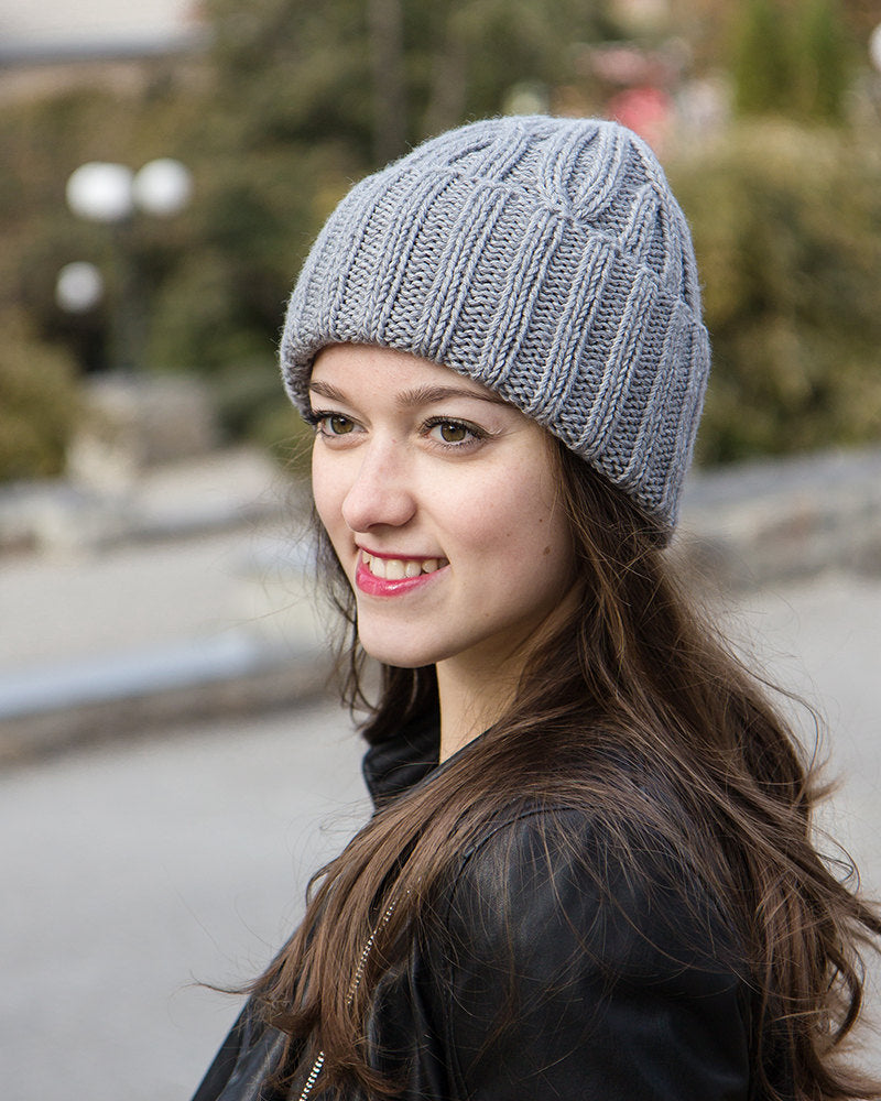 gray wide brim beanie hat