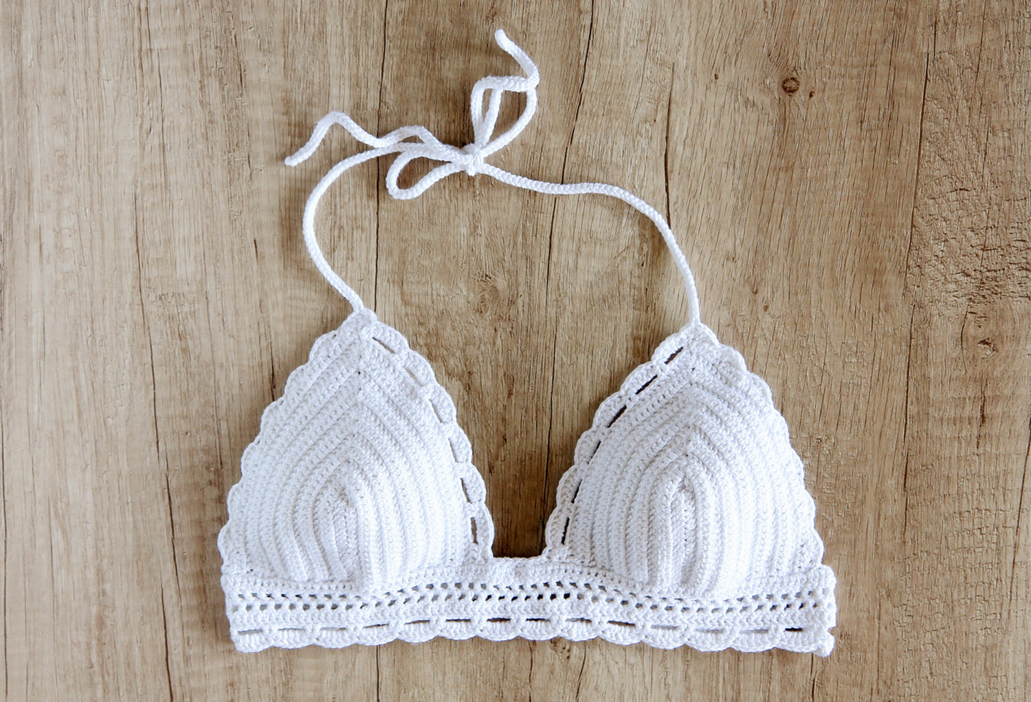 LaKnitteria Carambola White Crochet Bikini Top 38D