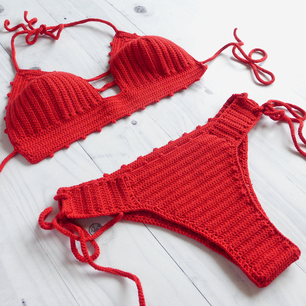 red sexy crochet bikini