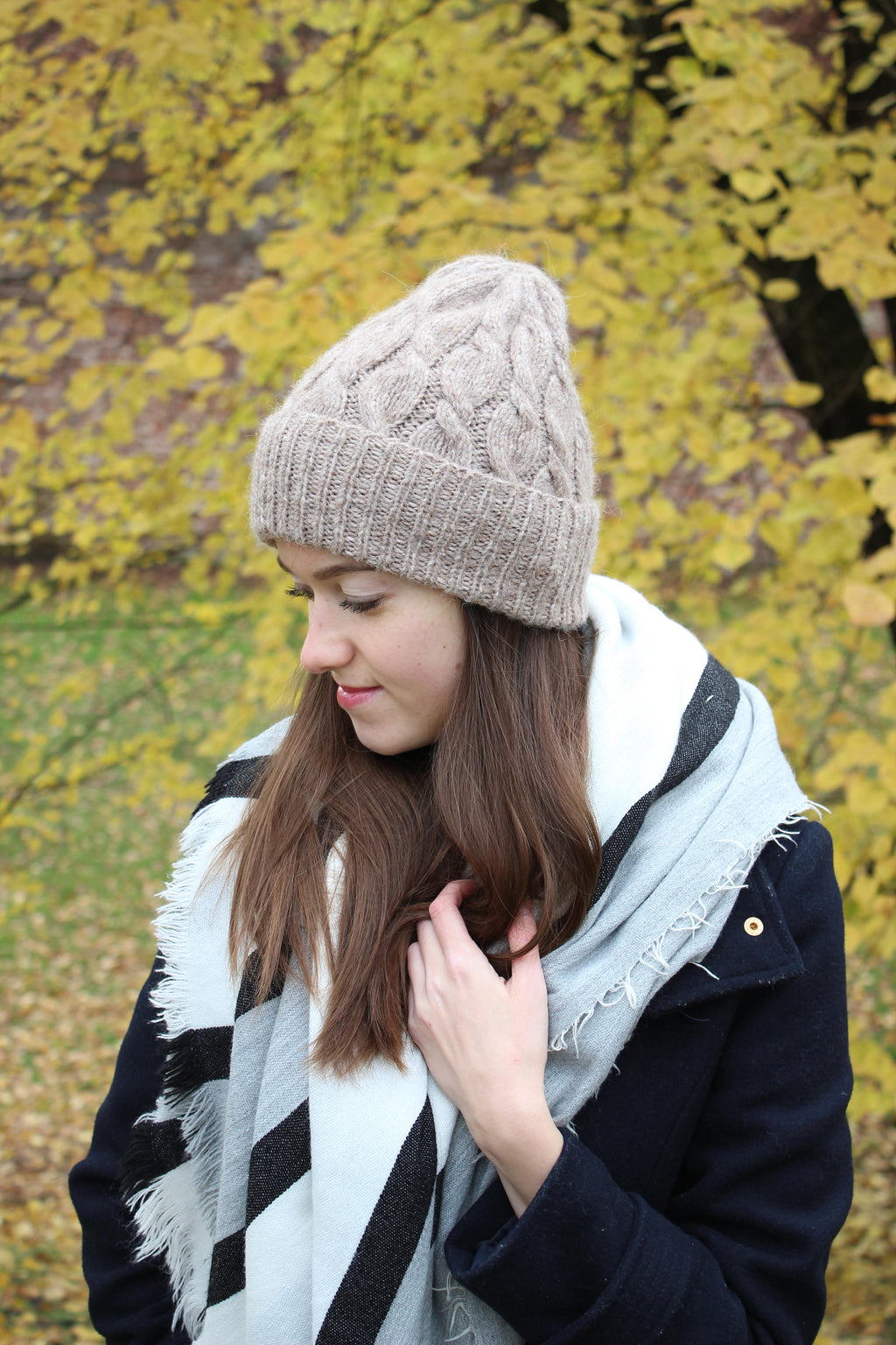 beige gray alpaca handknit beanie