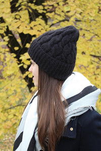 black cable knitted alpaca beanie