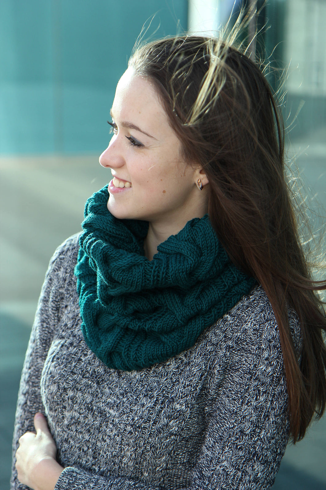 emerald green luxurious hand knit infinity scarf