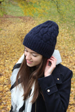 navy blue luxurious knit hat by la knitteria