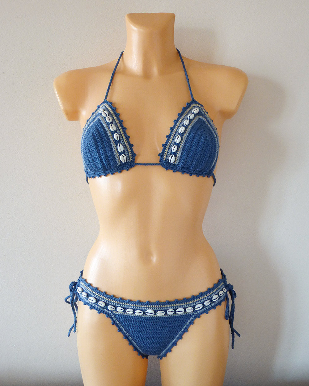 handmade crochet swimsuit with sea shells