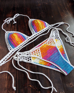 Rainbow Ombre Tie Dye Crochet Bikini Set