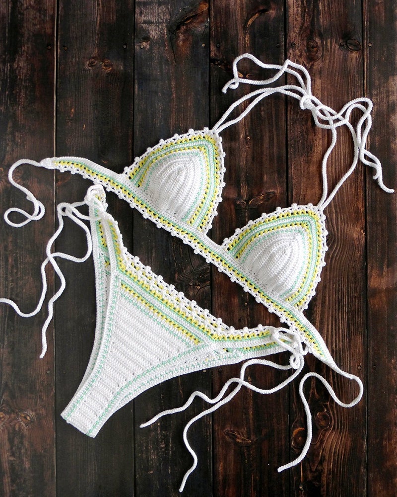 Mafai Brazilian Cheeky High Leg Crocheted Bikini Handmade Kini