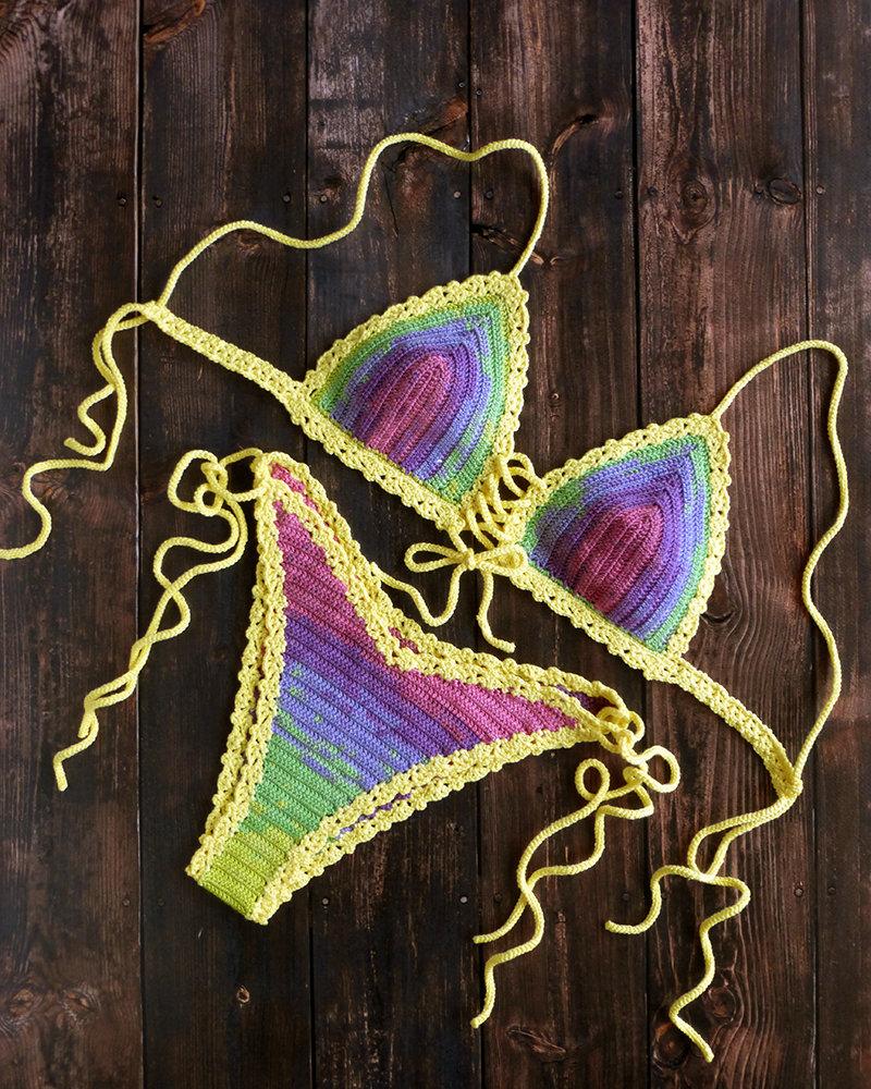 Umari Multicolor Tie Dye Cheeky Brazilian High Leg Crochet Bathing Suit