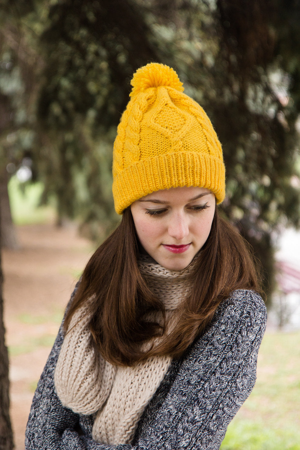 Yellow Ski Bobble Hat For Women