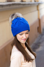 Fur Pompom Hat In Cobalt Blue