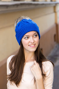 Cable Knit Hat With Pompom