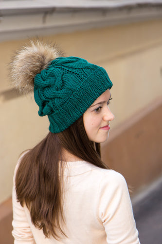 emerald green pom pom beanie hat for winter