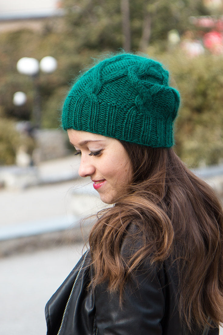 Emerald Green Slouch Beanie Hat LaKnitteria - Main Image