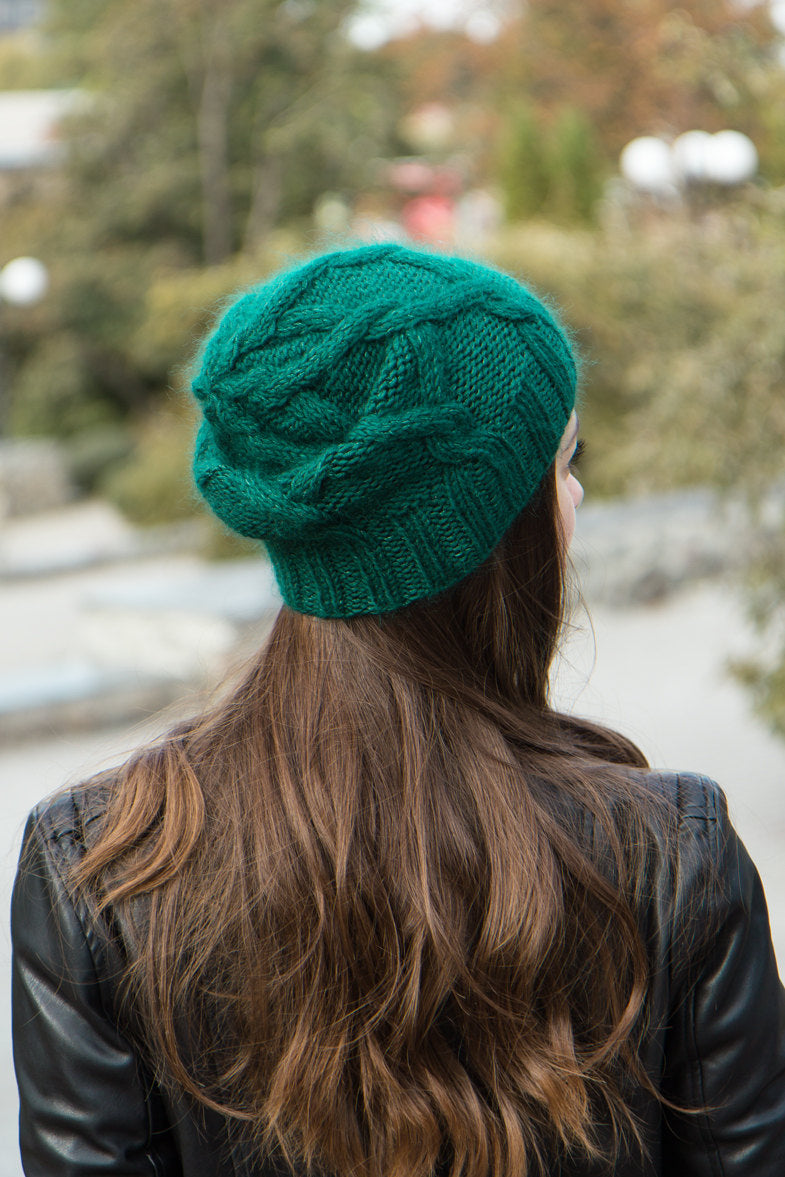 braided beanie in emerald green