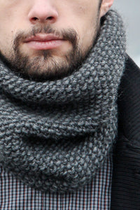 gray hand knit cowl scarf for man