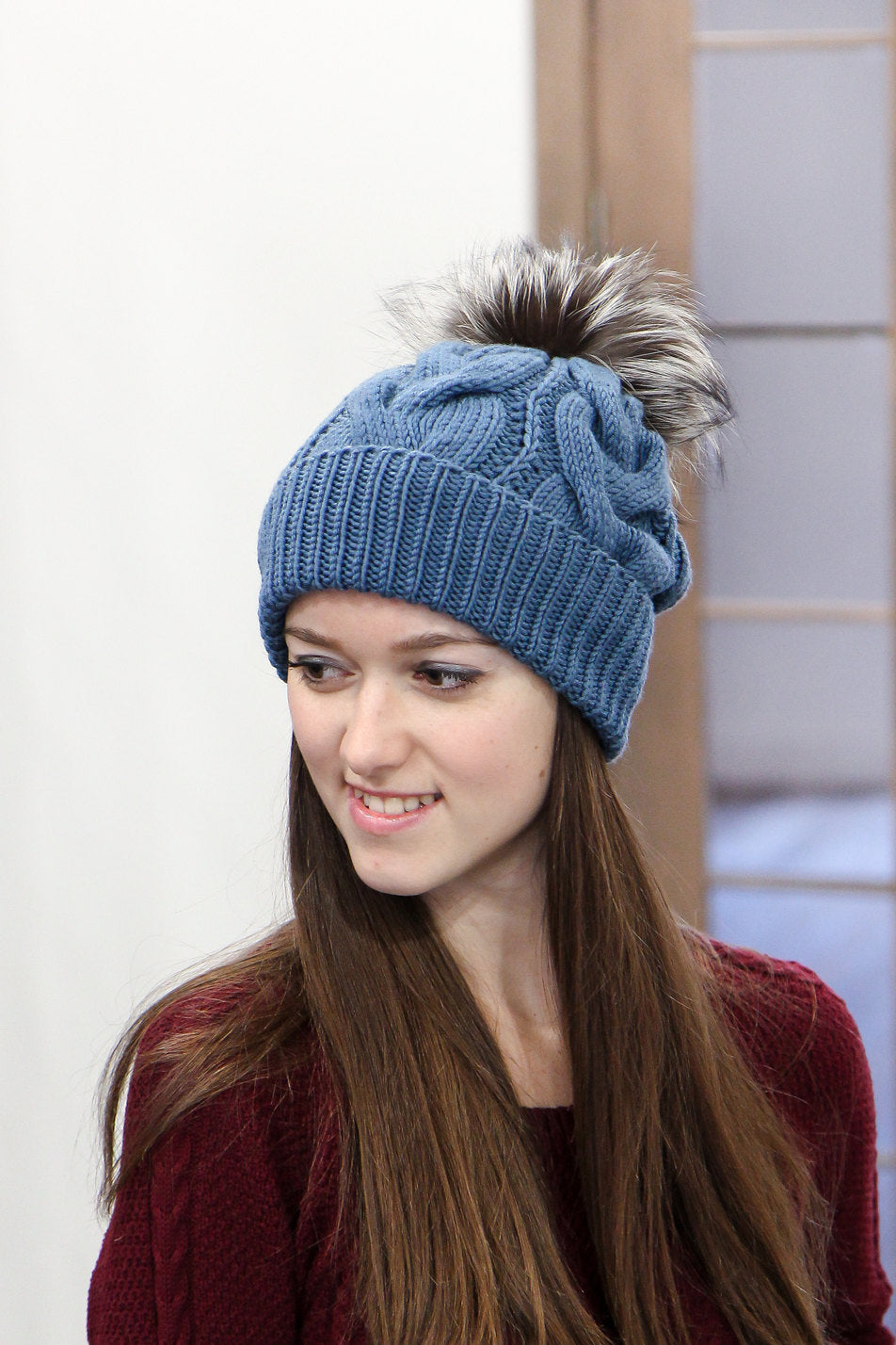 Real Fox Fur Pom Pom Hat